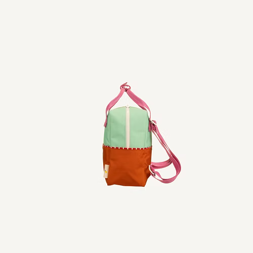 Mochila pequeña colourblocking towel green + gravel orange
