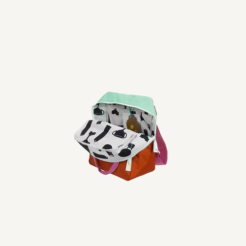 Mochila pequeña colourblocking towel green + gravel orange