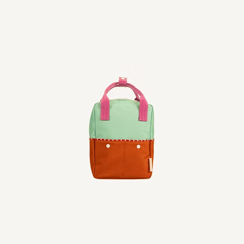 Mochila pequeña colourblocking towel green + gravel orange