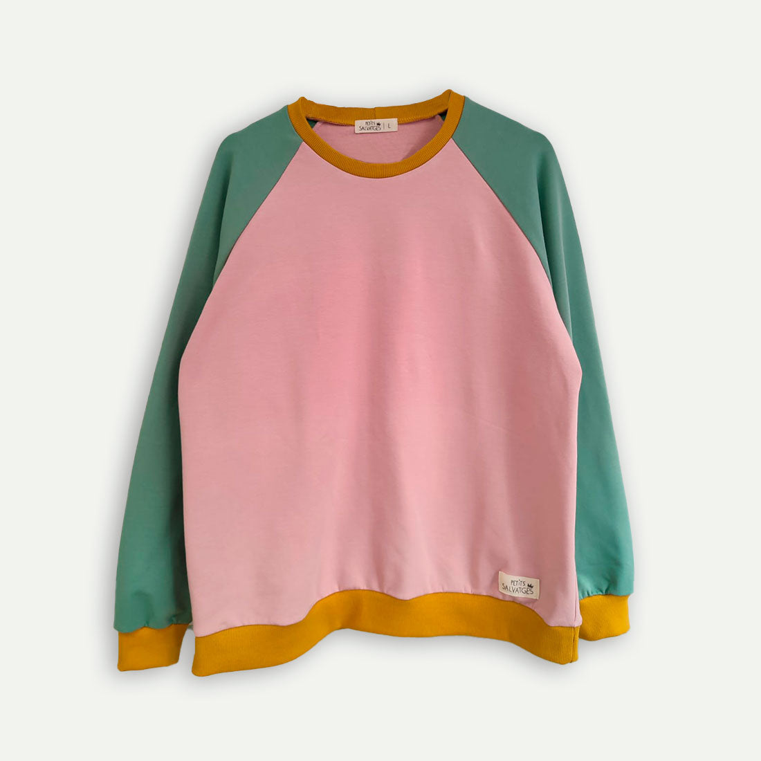 Tricolor sweatshirt (bubble gum pink, turquoise, mustard)