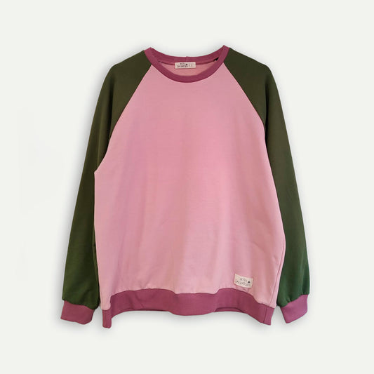 Tricolor sweatshirt (bubble gum pink, olive green, pink)